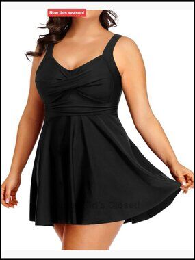 Plus Size One Piece Swim Dress with Tummy Control Ruched Front Adjustable Straps